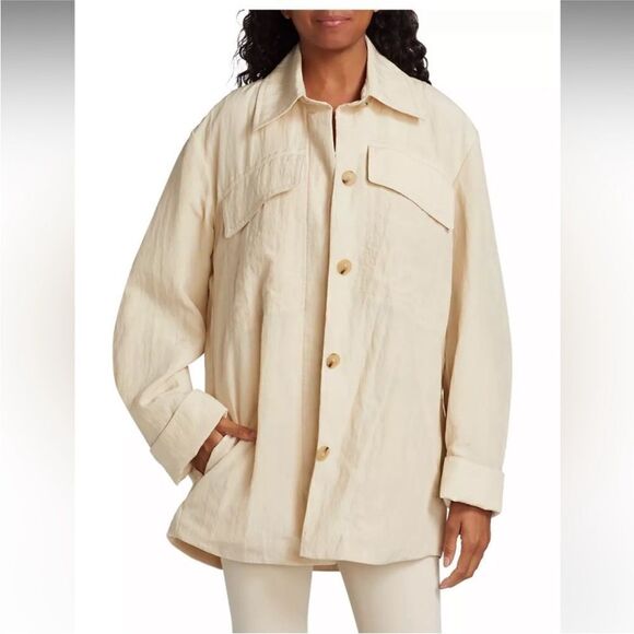 VINCE Padded Shirt Jacket Women Size Small Textured Coat Cream Neutral Relaxed - Picture 1 of 13